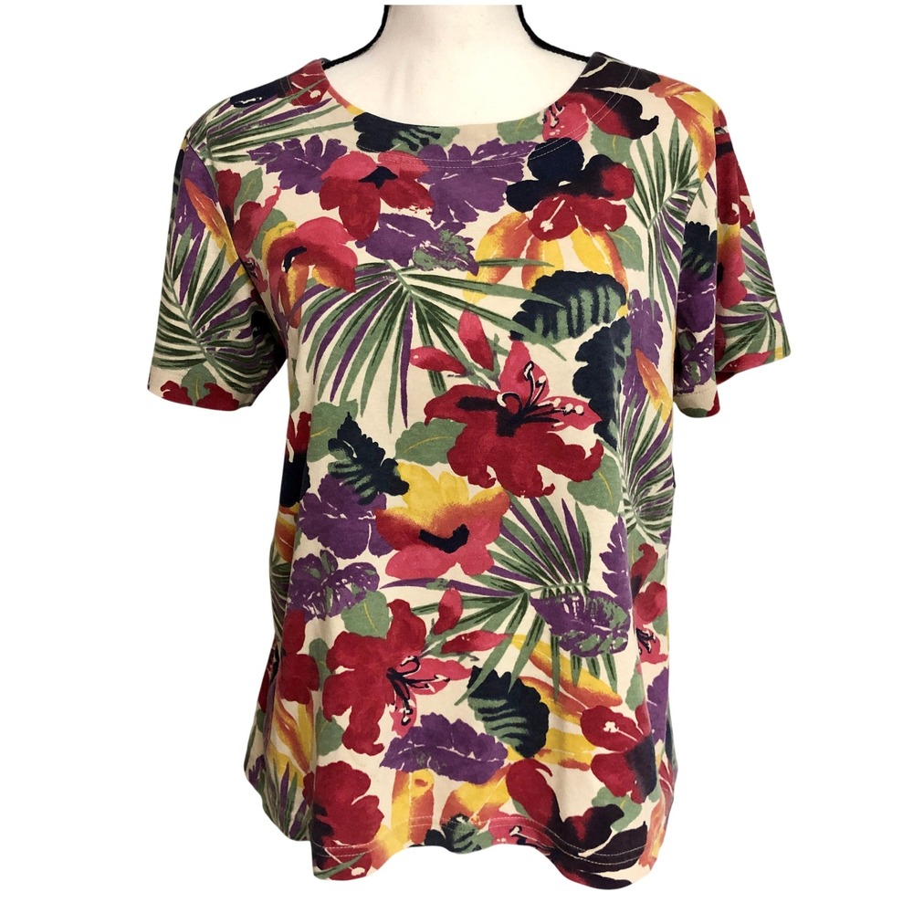 Jaclyn Smith Sport Shirt Womens Small Tropical Floral Pattern‎ Cotton Bl VNTG 90